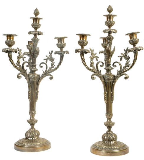 Pair Antique Silvered Bronze Louis XV Style Candelabra