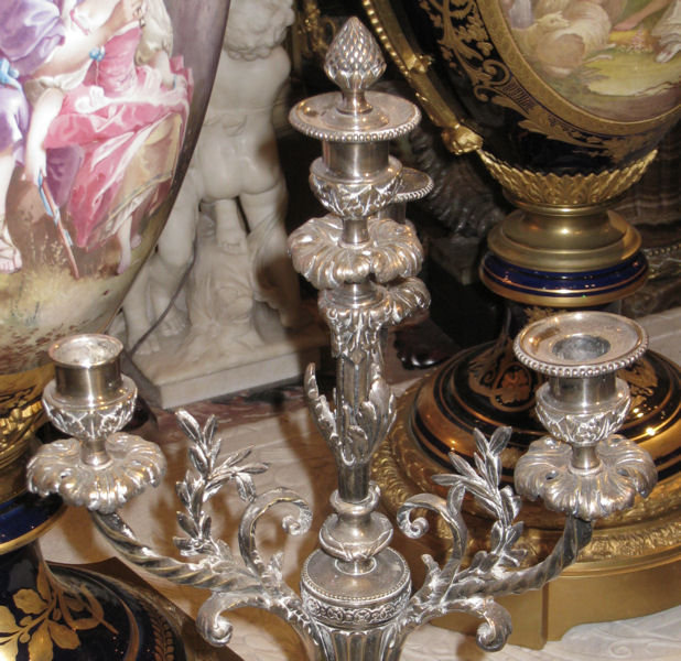 Pair Antique Silvered Bronze Louis XV Style Candelabra