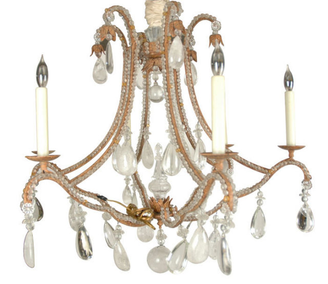 Vintage Italian Tole Metal & Crystal 6-Light Chandelier