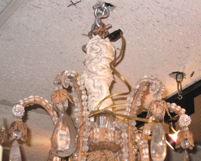 Vintage Italian Tole Metal & Crystal 6-Light Chandelier