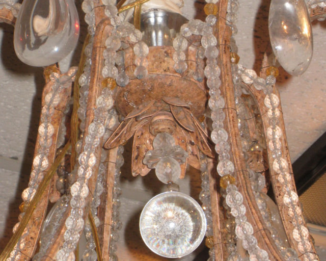 Vintage Italian Tole Metal & Crystal 6-Light Chandelier