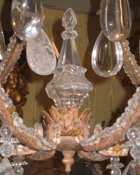 Vintage Italian Tole Metal & Crystal 6-Light Chandelier