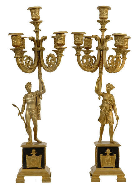 Pair Antique Empire Style Bronze Figural Candelabra