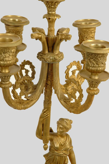 Pair Antique Empire Style Bronze Figural Candelabra