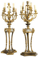 Pair Antique Regency Style Bronze & Crystal Candelabras