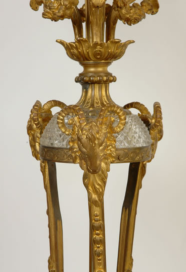 Pair Antique Regency Style Bronze & Crystal Candelabras