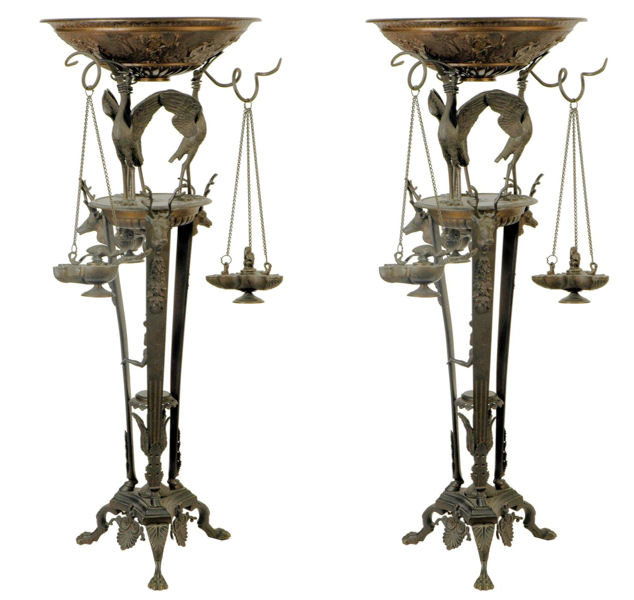 Pair Antique Italian Grand Tour Bronze Incense Burners