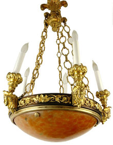 Empire Style Bronze Colored Glass Coupe Chandelier