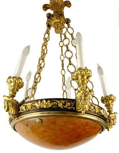Empire Style Bronze Colored Glass Coupe Chandelier