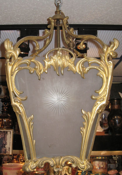 Antique Louis XVI Style Dore Bronze & Glass Lantern