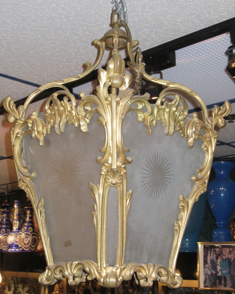 Antique Louis XVI Style Dore Bronze & Glass Lantern