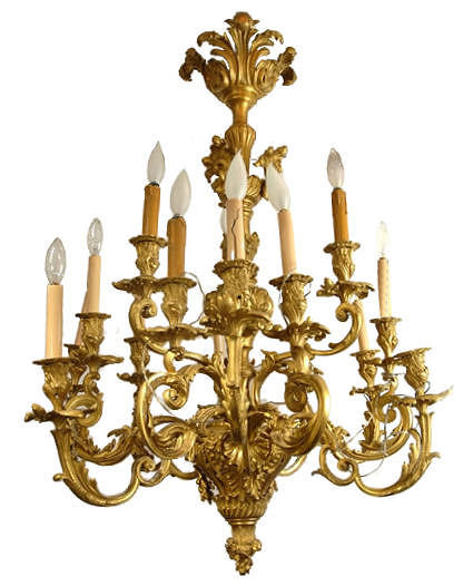 French Louis XV Style Dore Bronze 15-Light Chandelier