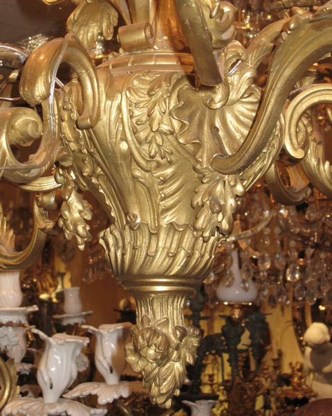 French Louis XV Style Dore Bronze 15-Light Chandelier