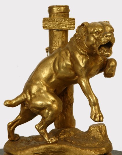 Antique Bronze & Marble Mastiff Dog Ink Well by Valton