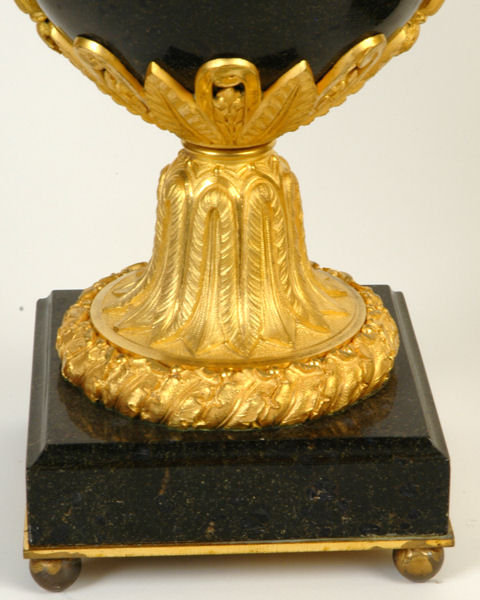 Pair Antique Neoclassical Marble & Ormolu Bronze Urns
