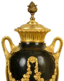 Pair Antique Neoclassical Marble & Ormolu Bronze Urns