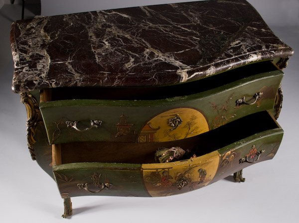 Antique Louis XV Style Chinoiserie Bombe Commode Chest
