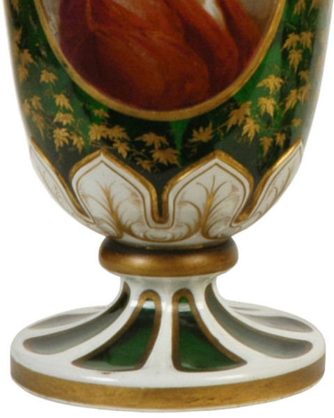 Pair Antique Moser Bohemian Glass Portrait Vases