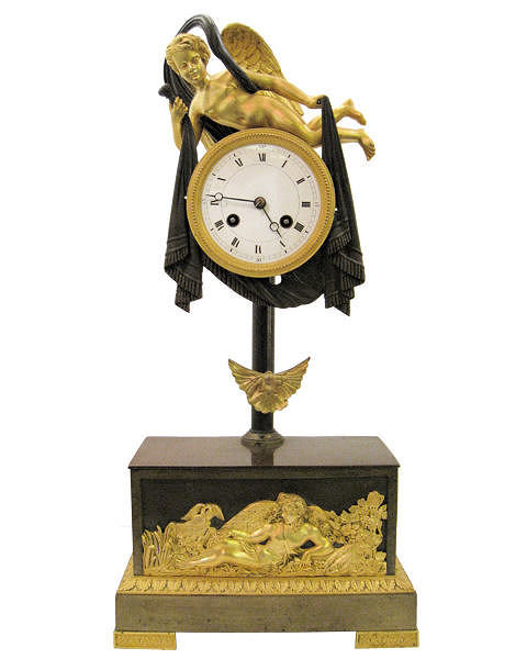 Antique Empire Style Patinated Gilt Bronze Mantle Clock