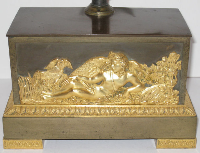 Antique Empire Style Patinated Gilt Bronze Mantle Clock