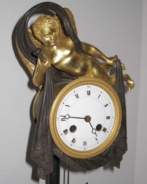 Antique Empire Style Patinated Gilt Bronze Mantle Clock