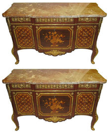 Pair of French Louis XV XVI Style Commodes or Side Cabinets