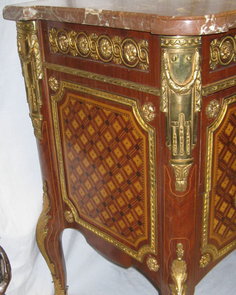Pair of French Louis XV XVI Style Commodes or Side Cabinets