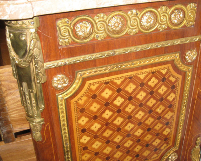Pair of French Louis XV XVI Style Commodes or Side Cabinets