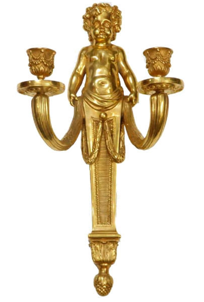 Pair Dore Bronze Cherub Putti Louis XV Style Sconces