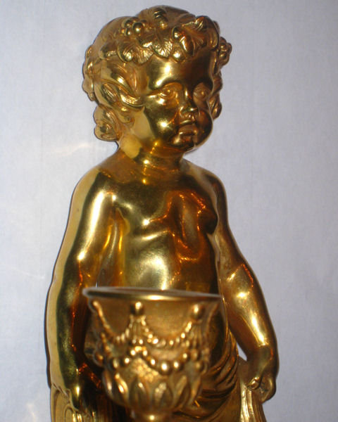 Pair Dore Bronze Cherub Putti Louis XV Style Sconces