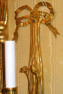 Pair Dore Bronze Louis XVI Style Ribbon Motif Sconces