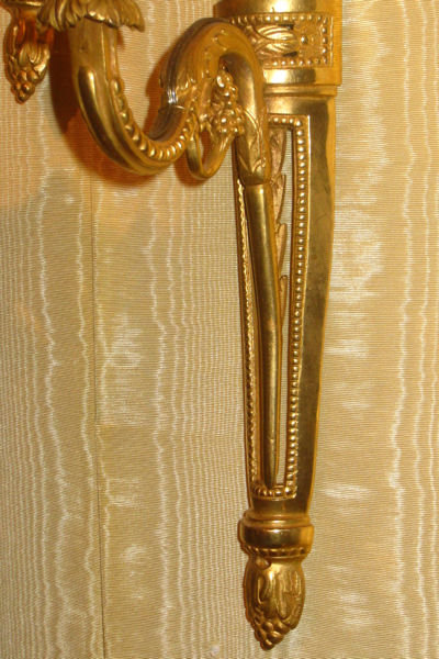 Pair Dore Bronze Louis XVI Style Ribbon Motif Sconces