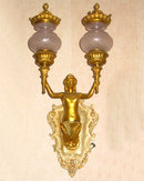 Pair Neoclassical Gilt Bronze Figural 2-Candle Sconces