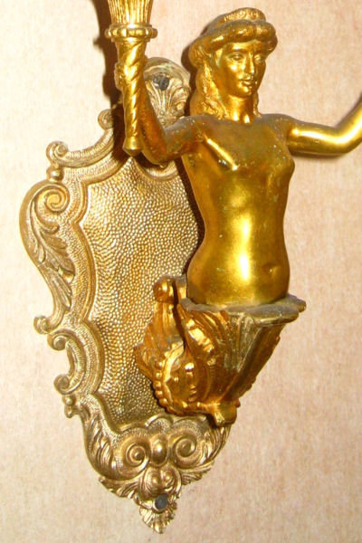 Pair Neoclassical Gilt Bronze Figural 2-Candle Sconces