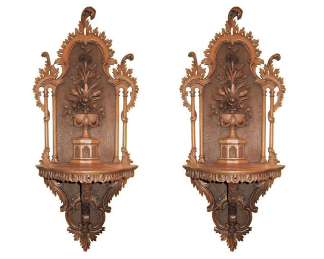 Pair of Neoclassical Carved Wooden Wall Brackets