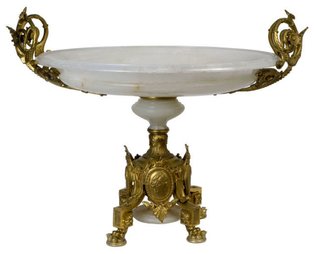 Antique French Louis XIV Style Bronze & Onyx Centerpiece