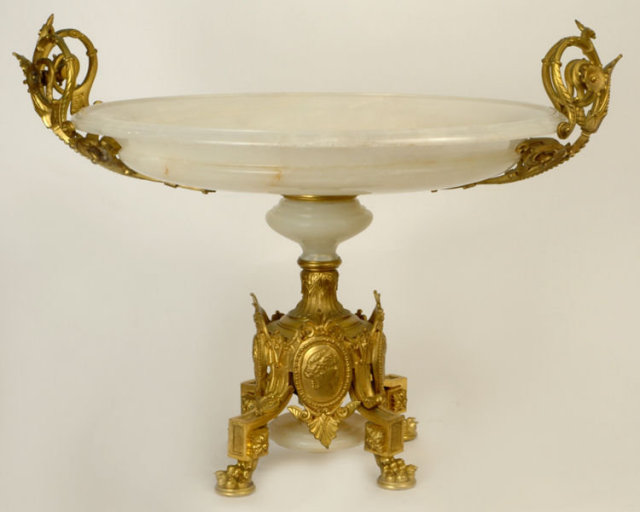 Antique French Louis XIV Style Bronze & Onyx Centerpiece