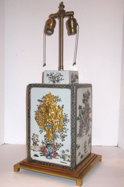 Pair Chinese Famille Verte Porcelain Table Lamps