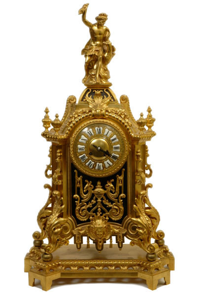 Antique Neoclassical French Louis XIV Style Bronze Mantle Clock