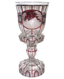 Bohemian Stag Motif Engraved Clear & Ruby Glass Goblet