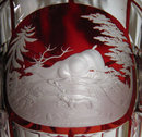 Bohemian Stag Motif Engraved Clear & Ruby Glass Goblet