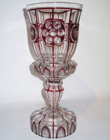 Bohemian Stag Motif Engraved Clear & Ruby Glass Goblet