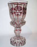 Bohemian Stag Motif Engraved Clear & Ruby Glass Goblet