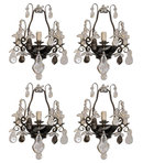 Set 4 French Bagues Style Tole Metal & Rock Crystal Sconces
