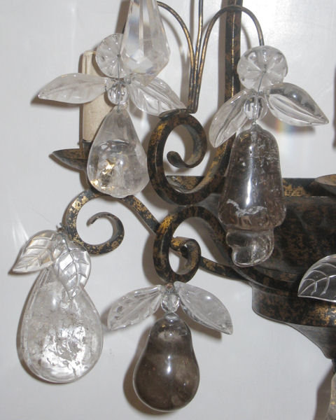 Set 4 French Bagues Style Tole Metal & Rock Crystal Sconces