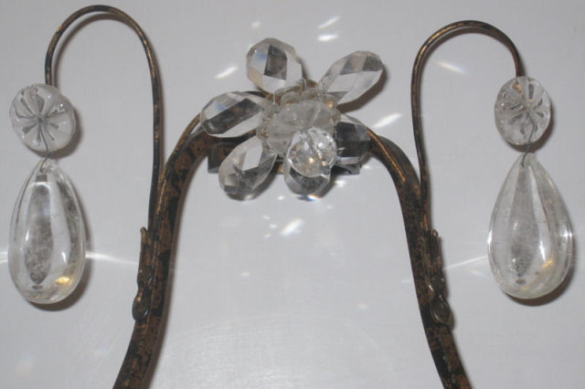 Set 4 French Bagues Style Tole Metal & Rock Crystal Sconces
