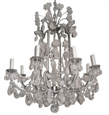Modern 8-Candle Silvered Metal Rock Crystal Chandelier