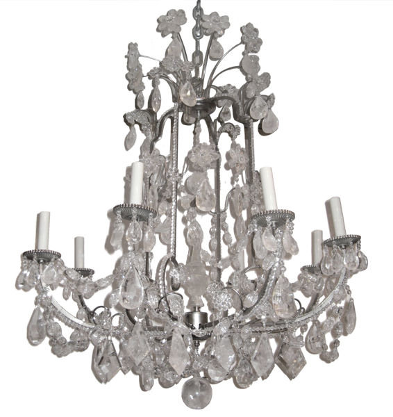 Modern 8-Candle Silvered Metal Rock Crystal Chandelier