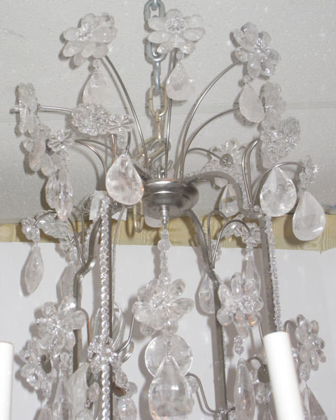 Modern 8-Candle Silvered Metal Rock Crystal Chandelier