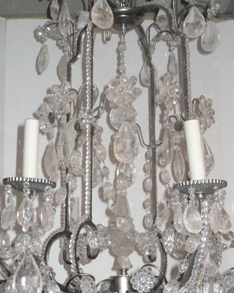 Modern 8-Candle Silvered Metal Rock Crystal Chandelier